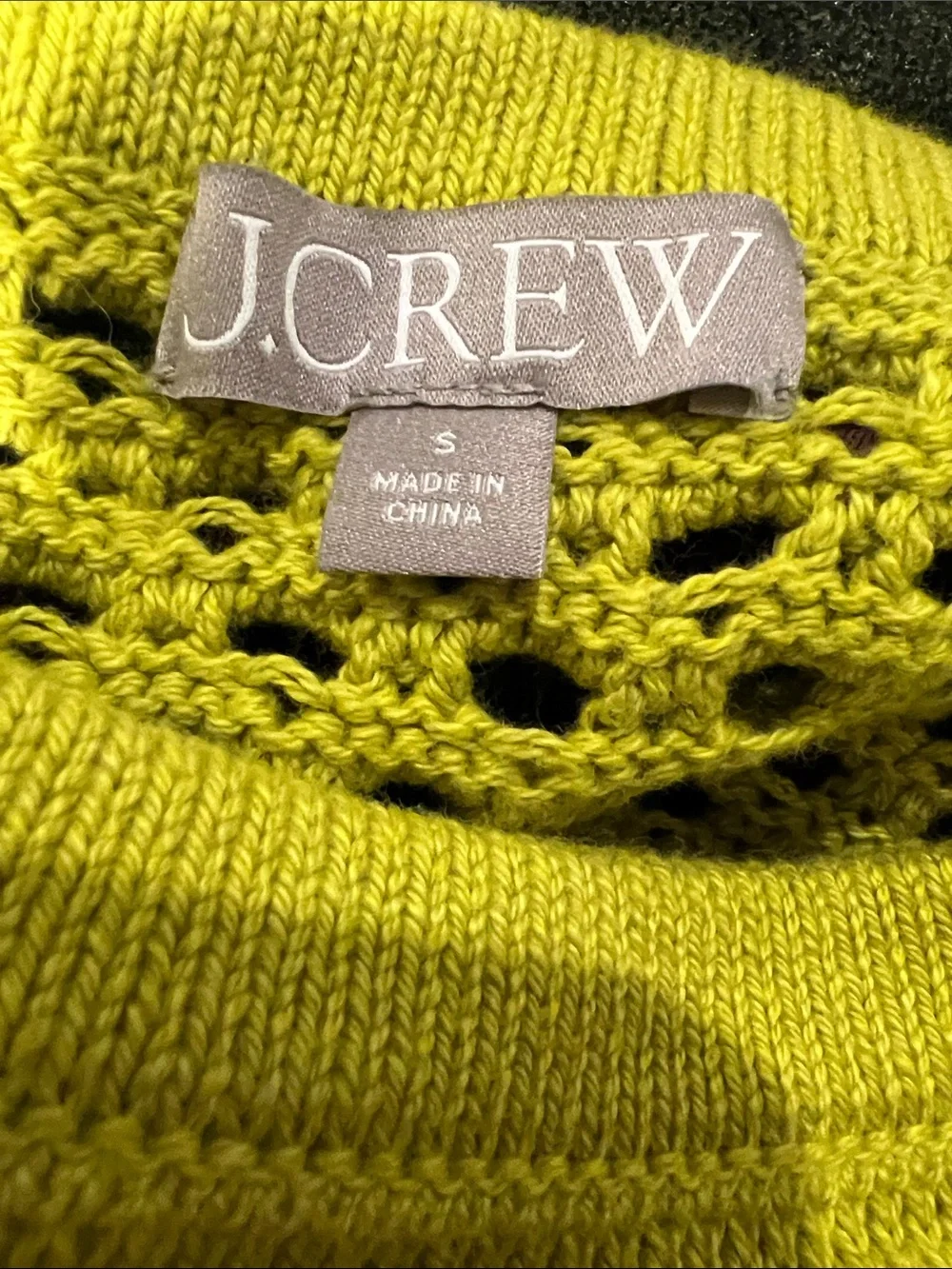 J Crew Women’s Lime Open-Knit Pullover Sweater with White Stripes